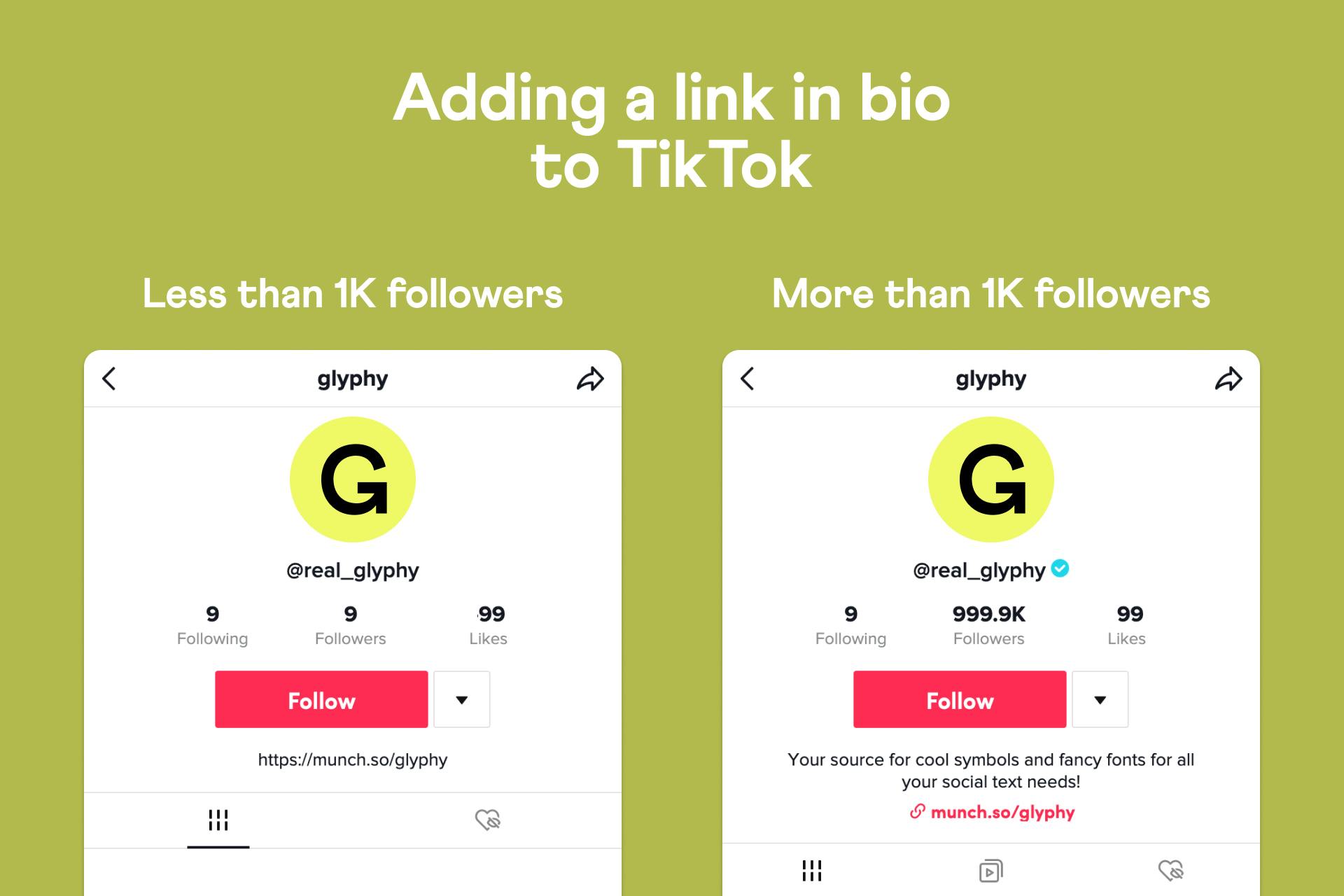 Adding a link in bio to TikTok