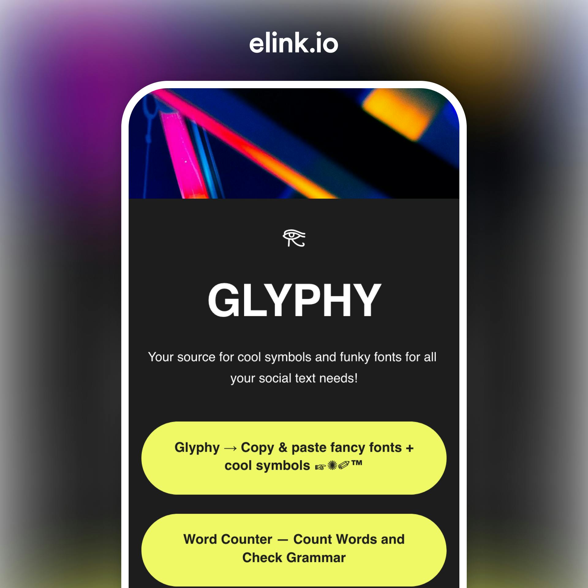 elink link in bio tool example profile on a mobile device
