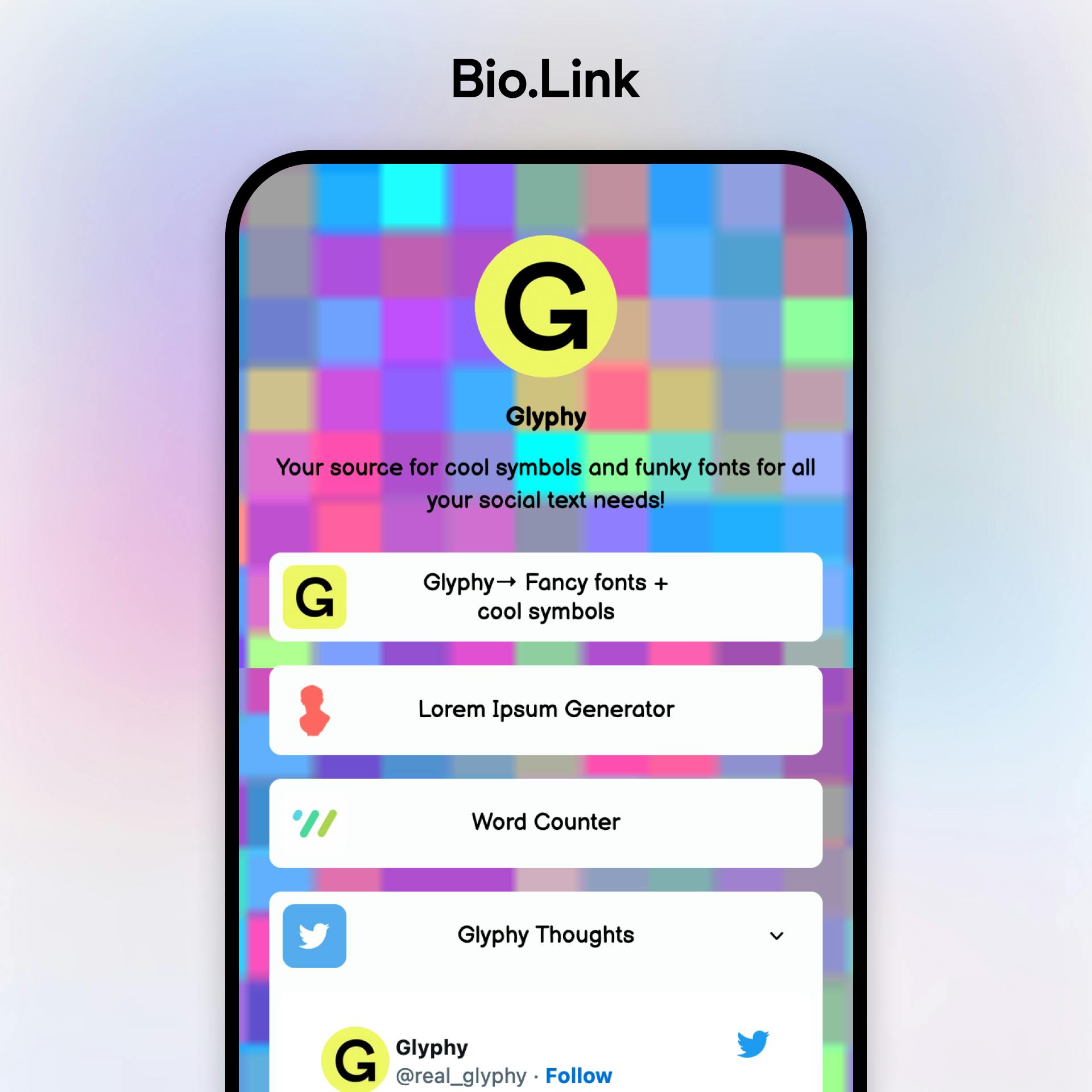 Bio.Link example profile on a mobile device
