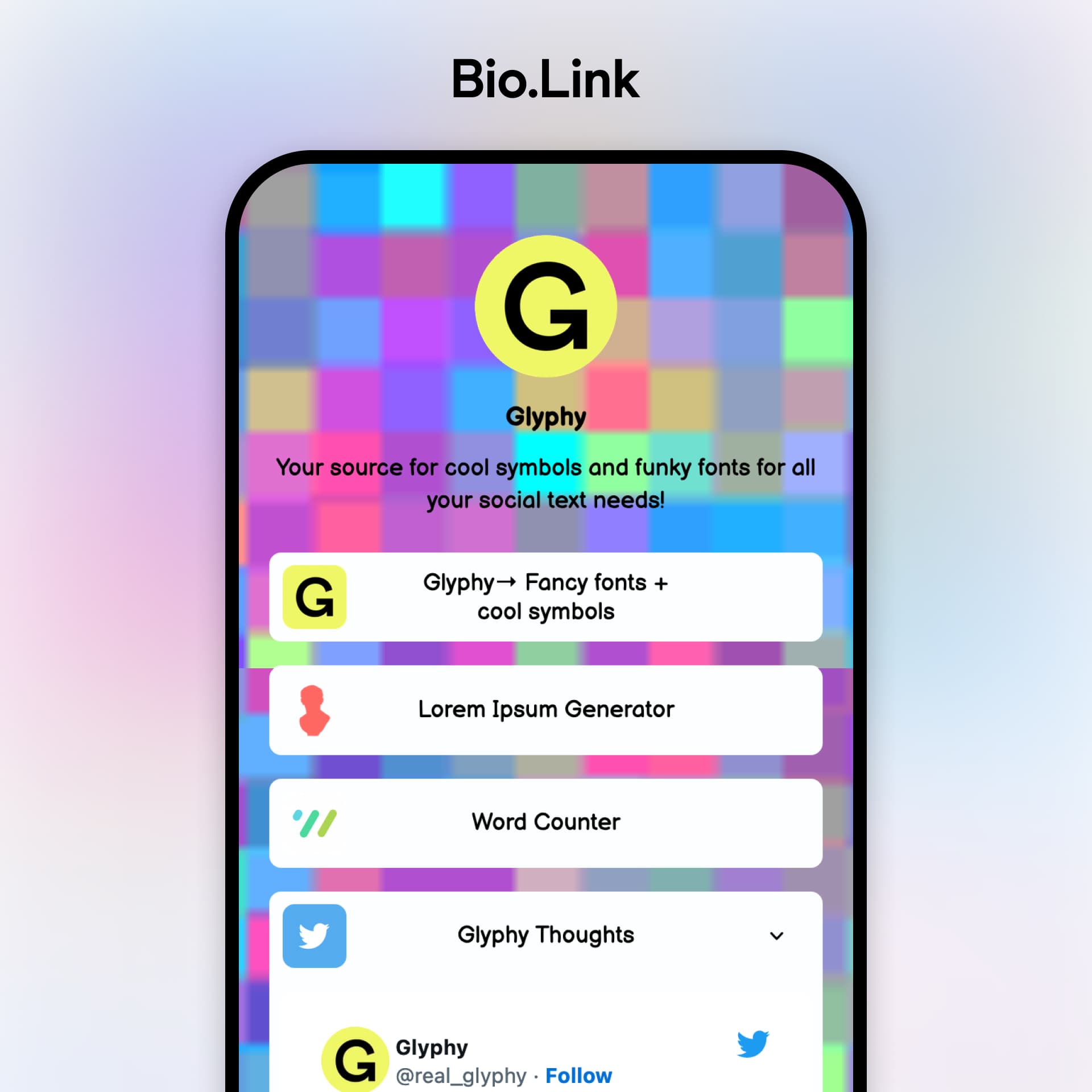 Bio.Link example profile on a mobile device